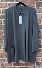 NWT Eileen Fisher Ash Gray Extra Fine Merino Wool Open Cardigan 348 1X