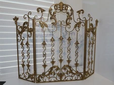 Antique French Acanthus Leaf Gold Fireplace 3 Panel Screen
