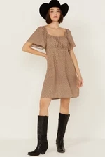 Boot Barn Women’s Flutter Sleeve Dress Western Brown XS Mid Length