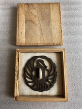 Tsuba Iron Plate Japanese Antique Sword Guard Vintage 26C7 Authentic