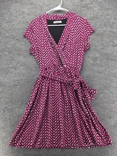 Liz Claiborne Dress Womens M Pink Wrap Fit & Flare Knee Length Geometric Jersey
