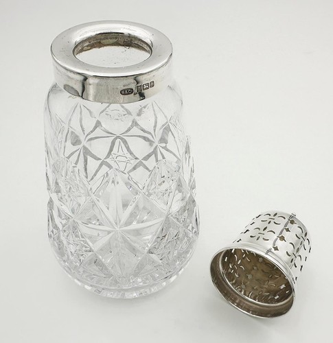 VINTAGE SUGAR CASTER STERLING SILVER & GLASS BIRMINGHAM 1982 W I BROADWAY & CO - Picture 5 of 6