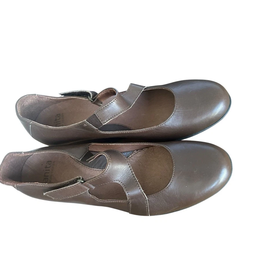 Sanita Wedge Pumps Womens 6 Brown Leather Mary Jane Closed Toe Heels EU 37 - Image 2 of 4