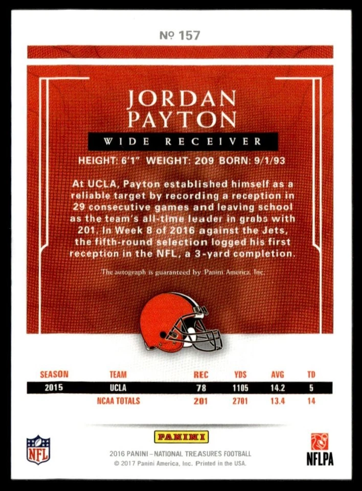2016 Panini National Treasures Jordan Payton Rookie Auto 56/99 Cleveland Browns - Image 2 of 2