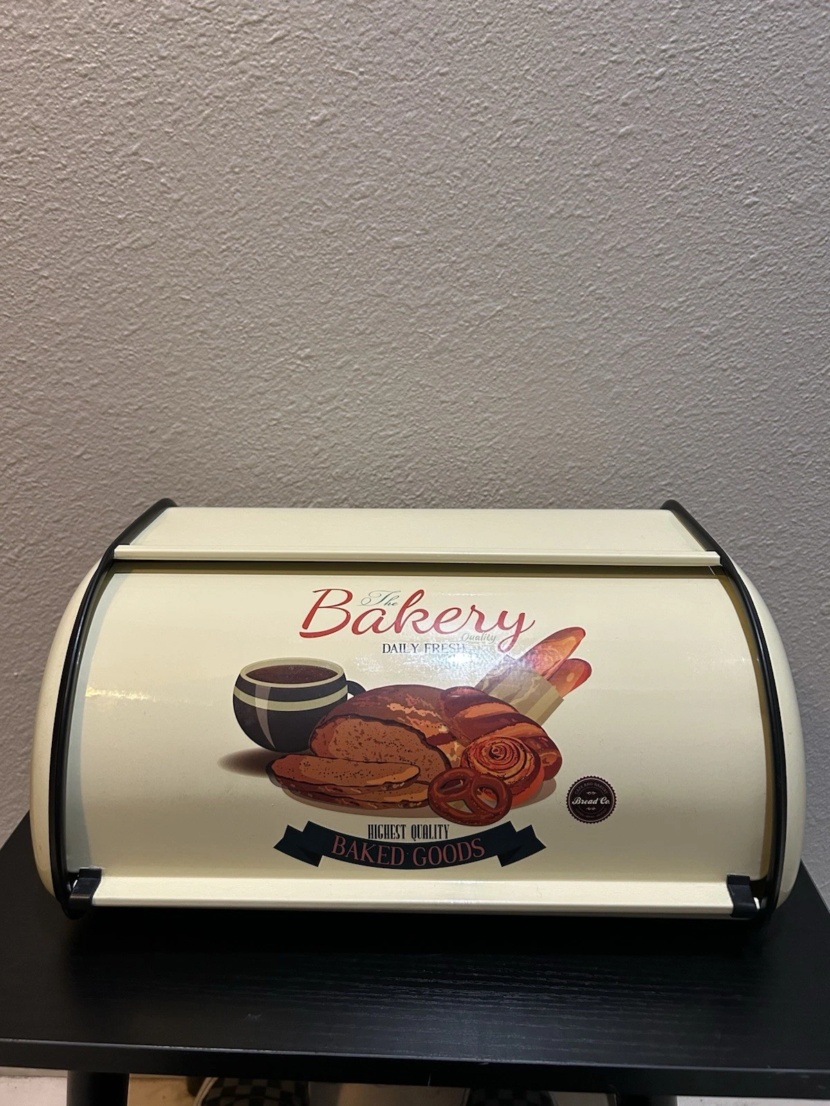 Stainless Steel Cute 13" Bakery Bread Box Roll top Lid Storage Organizer Cream