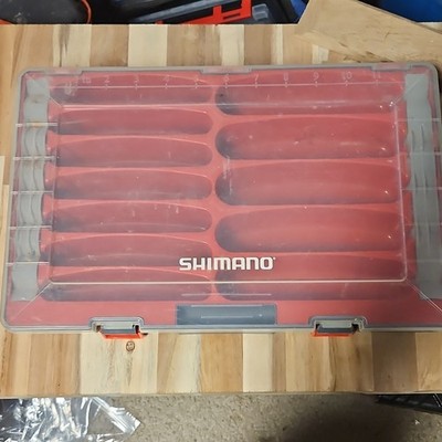 Shimano Plastic Tackle Box Red Gray Clear 10 Dividers Fishing Organizer |  eBay