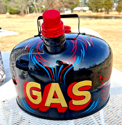 #ad Vintage Old Gas Can HAND PAINTED Pinstriped Sign Mancave Gas Oil Advertising art $99.00