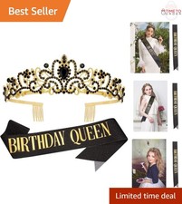 Black Gold Party Decorations Set Happy Birthday Crown Tiara Sash for Women