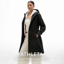 Athleta Rainout Ridge Long Trench Coat Black Waterproof Size XL