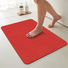 TYUU Christmas Bath Mat, Red Non-Slip Washable Thin Absorbent Bathroom Rug
