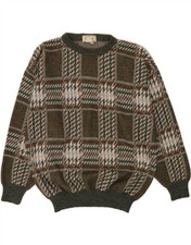 GALA Mens Crew Neck Jumper Sweater Large Khaki Plaid Acrylic IL14