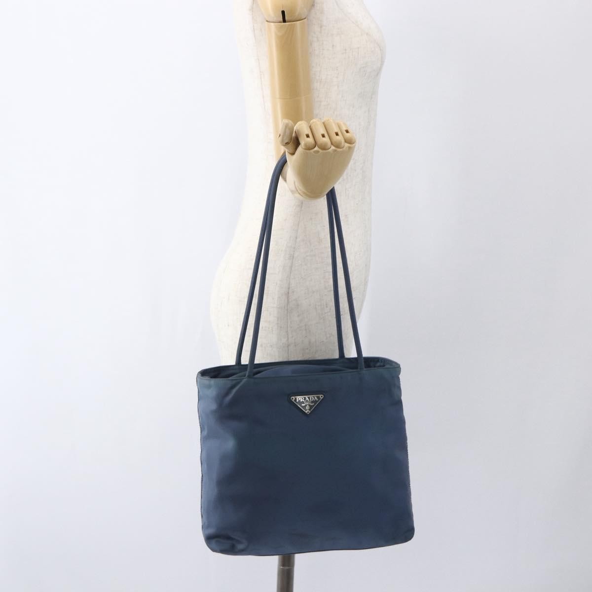 PRADA Tote Bag Nylon Blue Silver Auth BA10133 thumbnail 24
