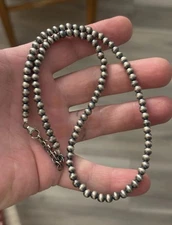 STERLING SILVER NATIVE AMERICAN SW 5mm NAVAJO PEARL 16”+ 2” NECKLACE .925