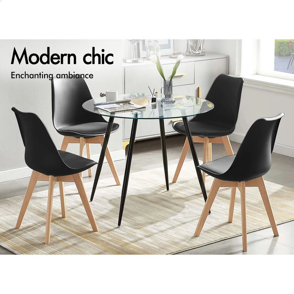 ALFORDSON 4x Dining Chairs Padding Retro PU Leather Kitchen Lounge Wooden Black - image 4 of 4