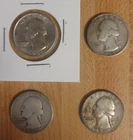 1935 - 1959 Washington Quarters Lot (90% Silver), 4 Coins $ 1 Dollar F.V.
