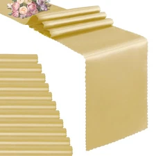 12 Pack Satin Table Runners - 12 x 108 Inches Long Gold Wedding Table Runner ...