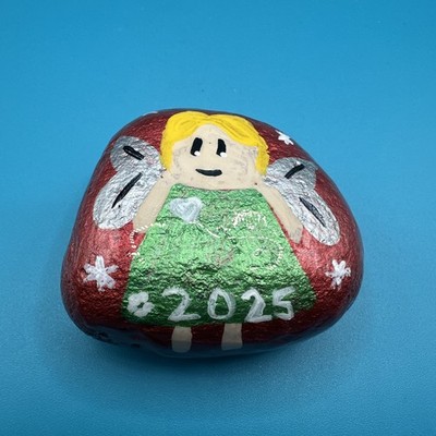 Hand Painted Rock Art ( Christmas Green Fairy 2025) Rock Decor Home Decor Gift