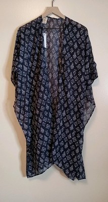 NWT Raj Navy Boho Kimono Open Front Lightweight Layer One Size