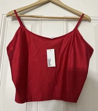 Shiny Crop Cami Top Metallic Sparkly Sleeveless Tank Top with Adjustable 3XL