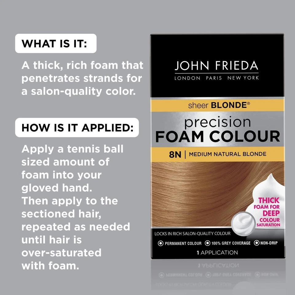 John Frieda Precision Foam Hair Color 8N Medium Blonde Mess Free Kit - Image 2 of 4
