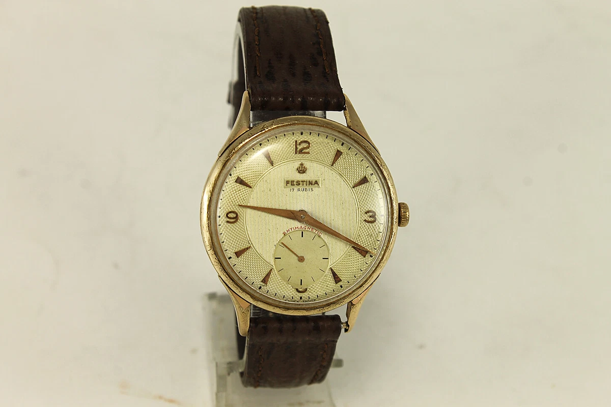 1950 s Vintage FESTINA ETA 853 17 Jewels Swiss Wrist Watch Gold Plated RARE