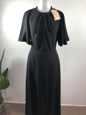 fluid crepe elegant midi dress CREPE DE CHINE SILK LINED MAXI DRESS IN BLACK | CULT MIA main image 0