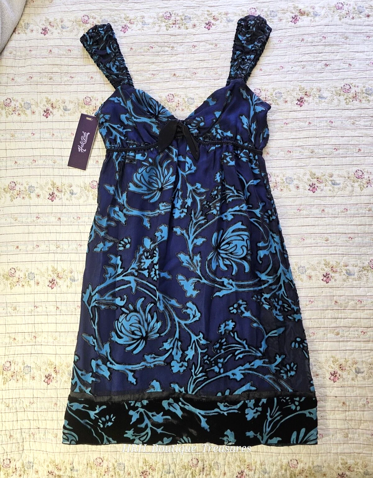 PALM ANGELS Vintage HALE BOB seta velluto baby doll foderato tubino vestito taglia M blu MRSP $228 nuovo con etichette