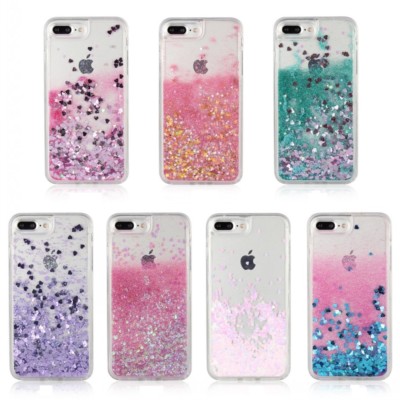iPhone 7 8 Plus X XS 6 Case TPU Waterfall Liquid Moving Floating Glitter Hearts 