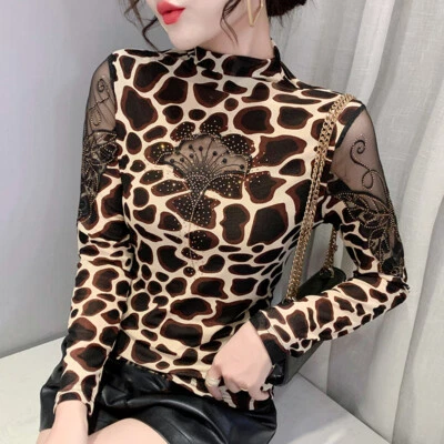 Femme Sexy Basique Haut Chemise Slim Extensible Perlé Dentelle Joint Creusé - Photo 1/4