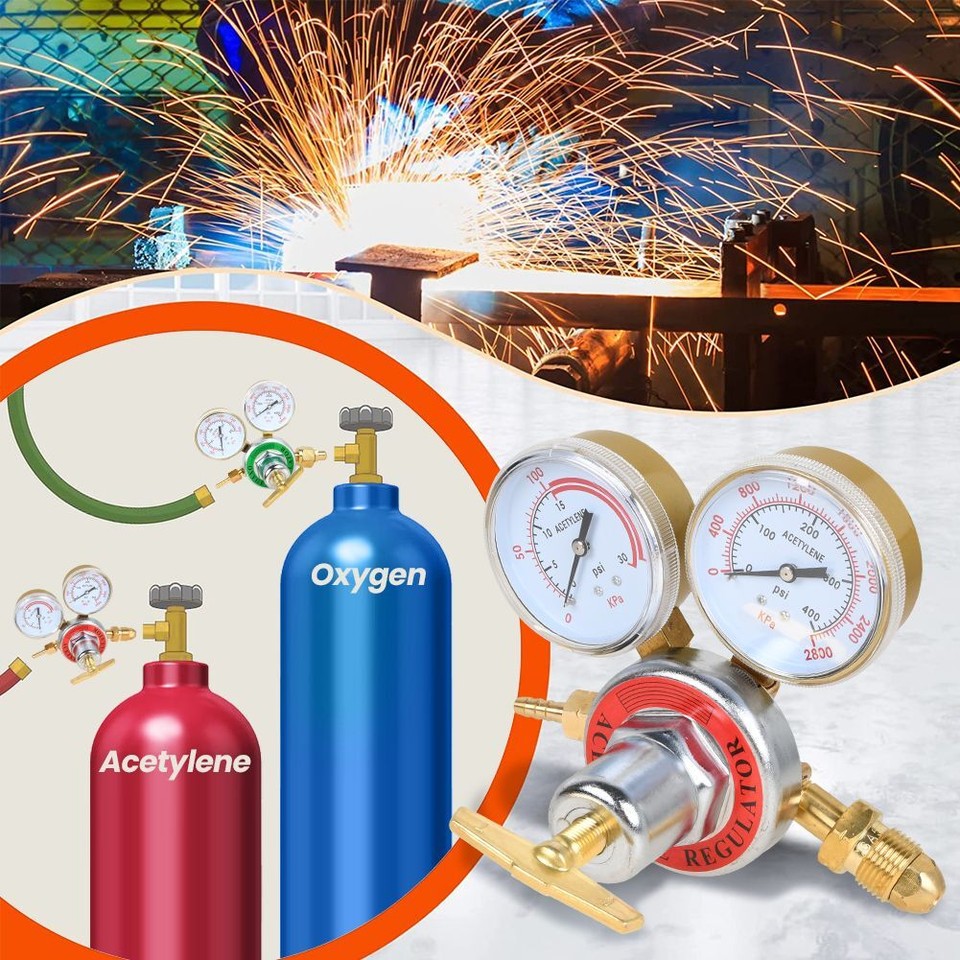 YaeTek Oxygen & Acetylene Regulator Set – CGA 540 & CGA 510 – 2-5/8″ Gauges, Solid Brass – Compatible With Harris & Victor Torch Kits