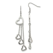 Stainless Steel Polished Hearts Dangle Earrings