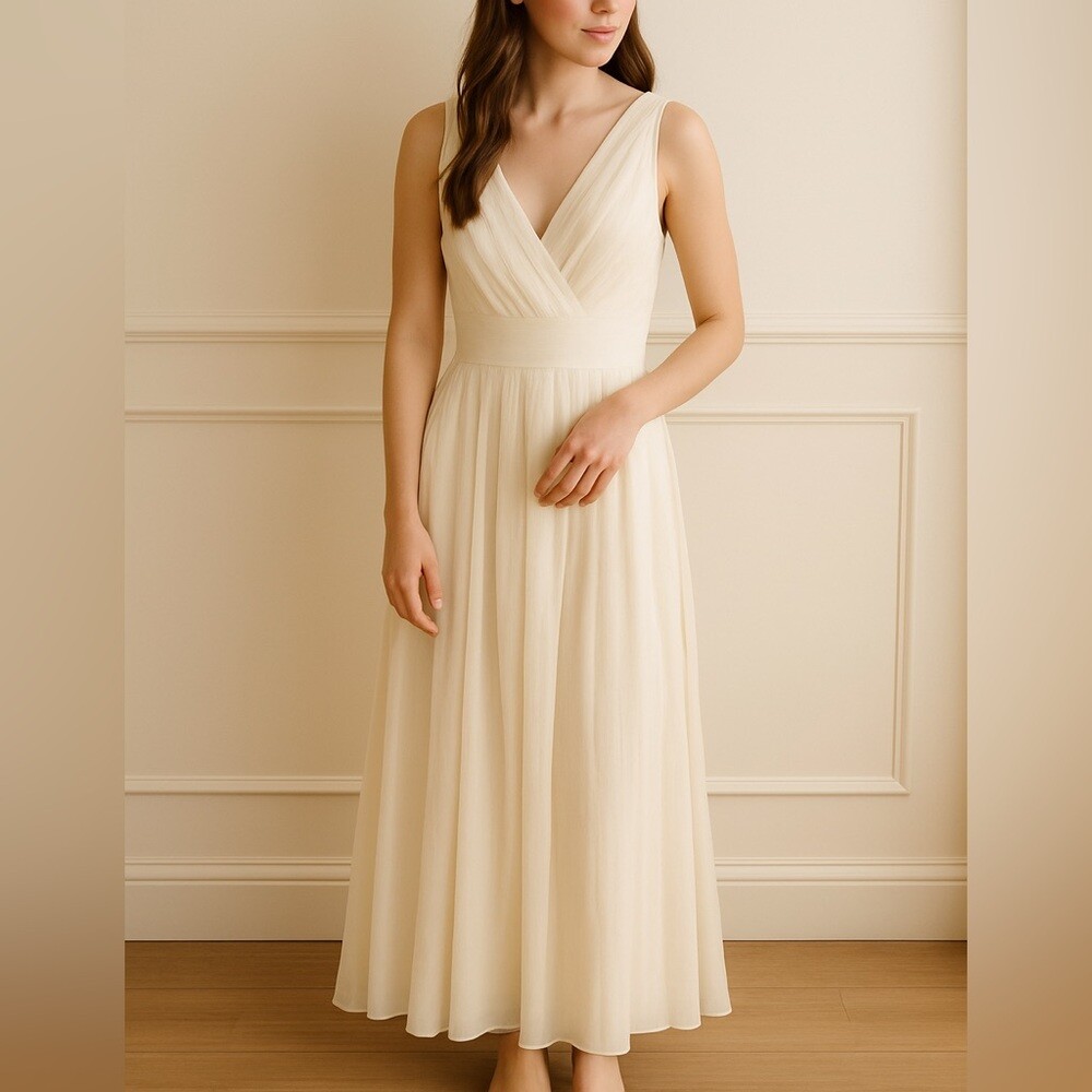 J.Crew Ivory Sophia Silk Chiffon Pleated Skirt Wedding Gown Size 2