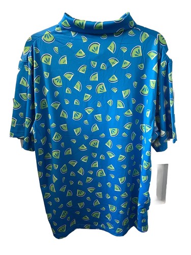 Polo Manica Corta Uomo Grande Blu AOP Lime Fette ECO Organica Golf Preppy UPF - Foto 2 di 8