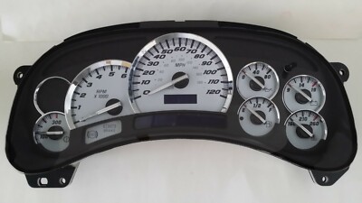 03-06 YUKON DENALI TAHOE ESCALADE PREMIUM WHITE SS BLUE LED COMPLETE CLUSTER WP