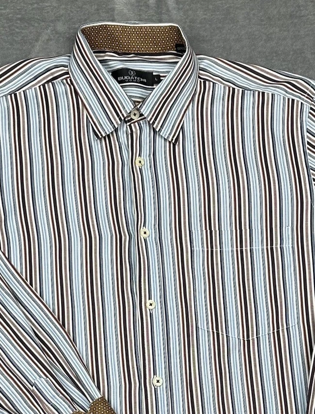 Bugatachi Uomo Shirt Mens Large Multicolor Striped Flip Cuff Button Down Casual - Image 2 of 4