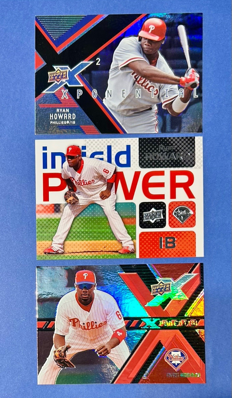 RYAN HOWARD 2008 Upper Deck XPONENTIAL #X2-RH & #X-RH, and INFIELD POWER #IP-RH