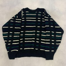 Vintage Abstract Knitted Jumper Patterned Grandad Chunky Knit Sweater Men's M