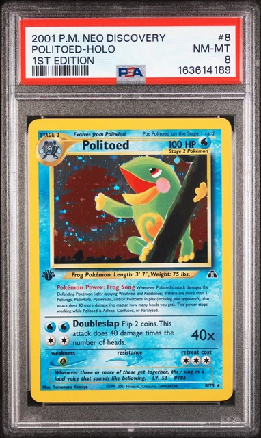 2001 POKEMON NEO DISCOVERY 1ST EDITION #8 POLITOED-HOLO PSA 8