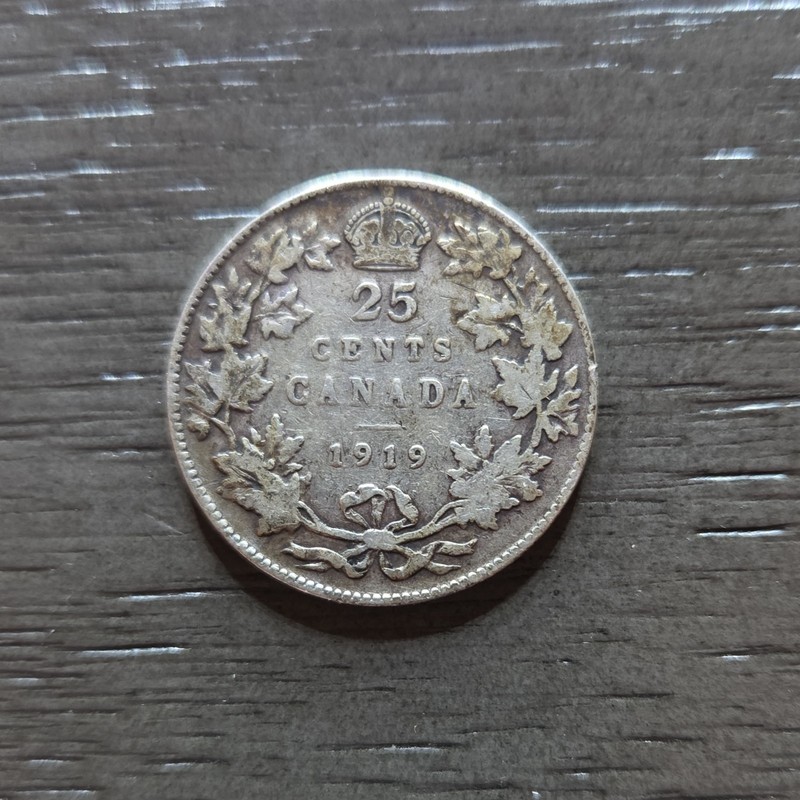 Canada 1919 92.5% Silver 25 Cent Silver Coin King George V Circulated 0.1734 ASW