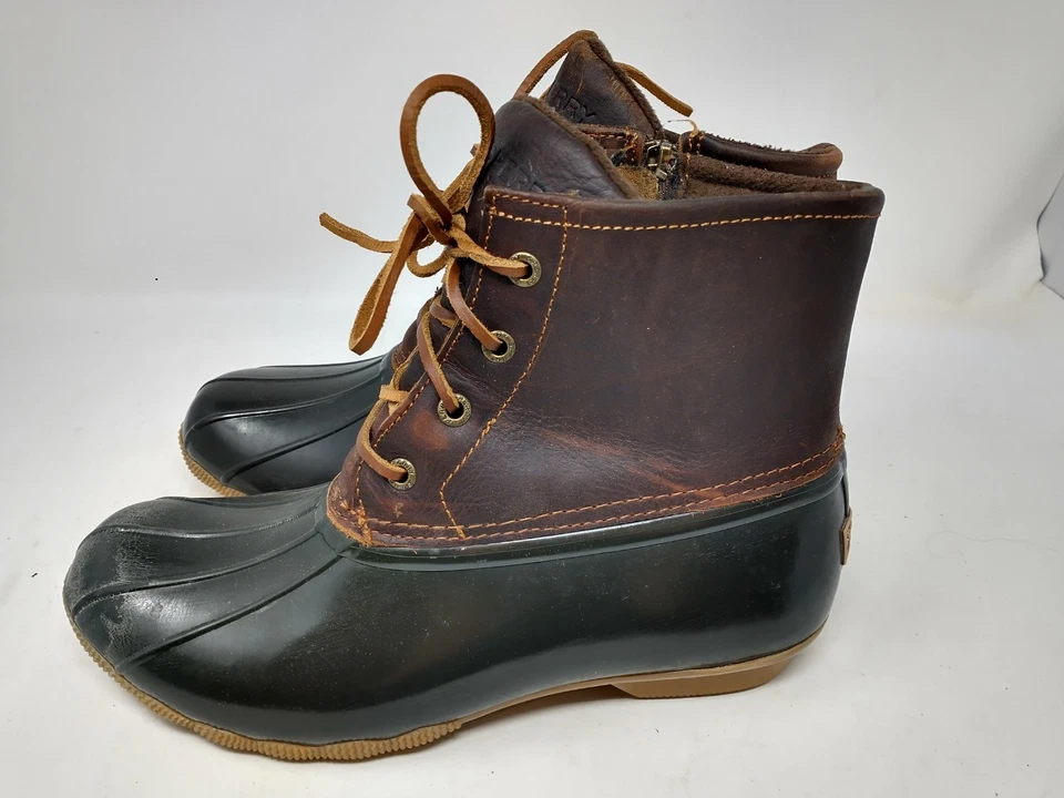 Bota de pato de cuero con cordones negra/marrón Sperry Saltwater STS91176 para mujer talla 9M Foto 2 de 4