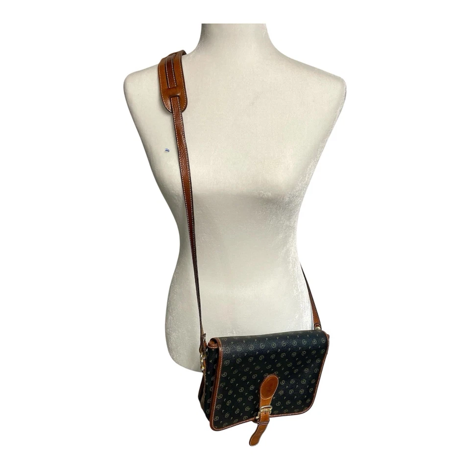 Bolso Bandolera Pollini Vintage Años 90 Bolso de Hombro Bolso de Mano Negro Marrón 9x7x2 Logo Foto 2 de 4