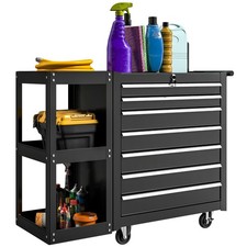 HOMCOM 7 Drawer Lockable Steel Tool Chest on Wheels for Workshop, Black