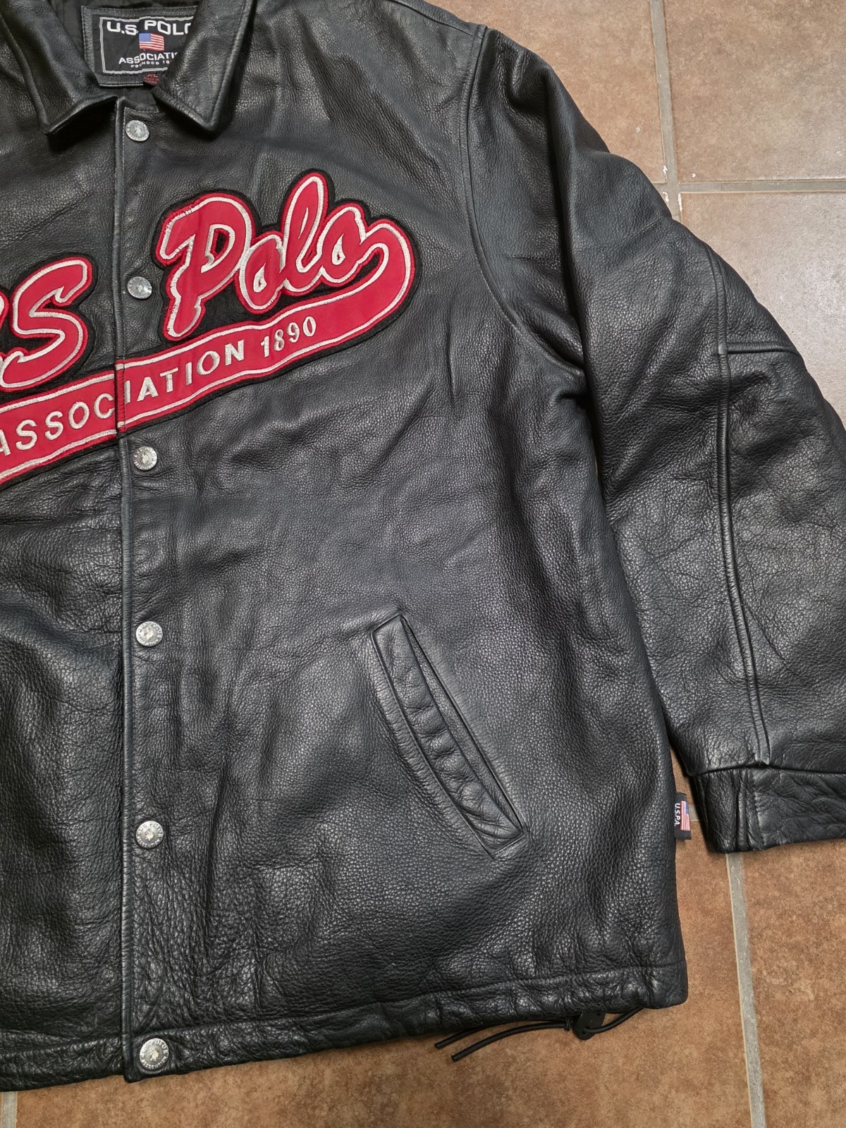 US Polo Assn Red Embossed Leather Jacket image 3