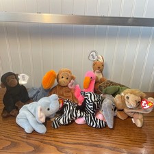 VTG Ty Beanie Babies Assorted Zoo Animals Giraffe Koala Lot Of 10 W/ Tags Mint