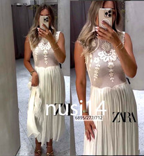 ZARA NEW WOMAN MIDI ZW EMBROIDERED COMBINATION DRESS ECRU S,M,L 6895/277/712