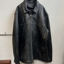 Vintage J Crew Leather Jacket Men's Sz Xl Full Zip 90s Pockets Oarsman Lined