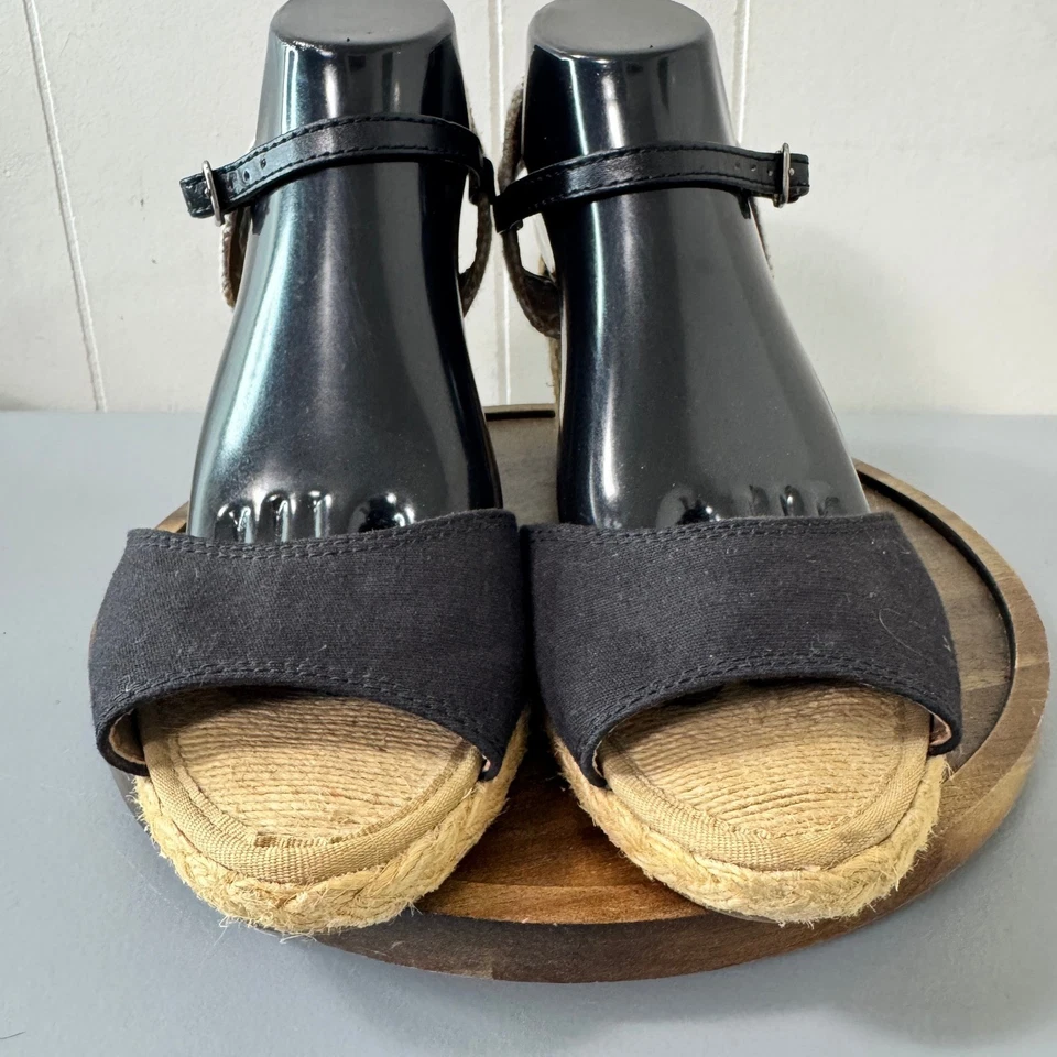 Sandalias de cuña alpargata negras Lucky Brand correa al tobillo punta abierta informales talla 9,5 Foto 2 de 4