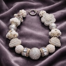 Faux Pearl Bag Charm Or Keychain Gold And Silver Tone