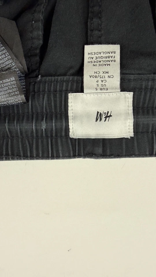 H&M Pants Mens Small Black Cargo Jogger Elastic Waist Drawstring Elastic Cuffs - Image 2 of 4