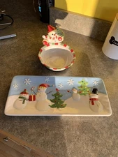 2 Plate And Bowl Snowman For Christmas Adorable For Events 